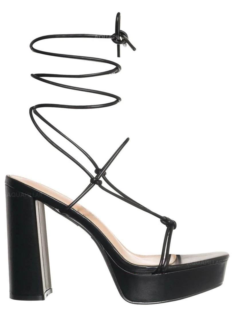 Wild Diva Dash01 Block Heel Leg Wrap Around Sandal, Women Dress Shoes