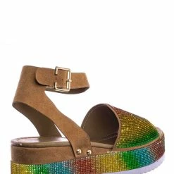 Forever Link Luxury96 Rhinestone Glitter Flatform Sandal - Women Ankle Strap Crystal Platform New