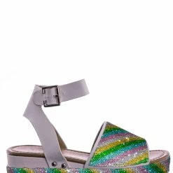 Forever Link Luxury96 Rhinestone Glitter Flatform Sandal - Women Ankle Strap Crystal Platform New