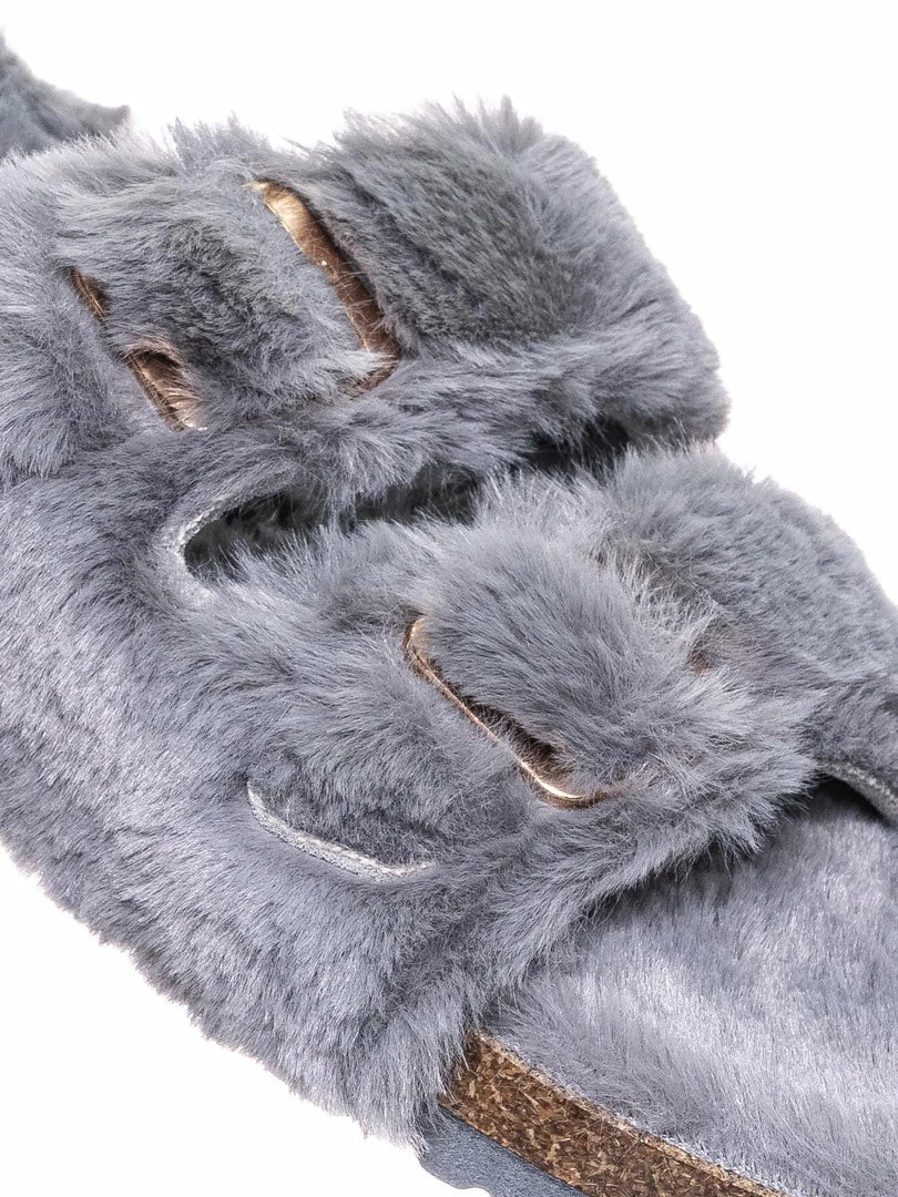 Bamboo New Defeat63 Faux Fur Molded Footbed Slipper - Furry Slide In Cork Slide Sandal