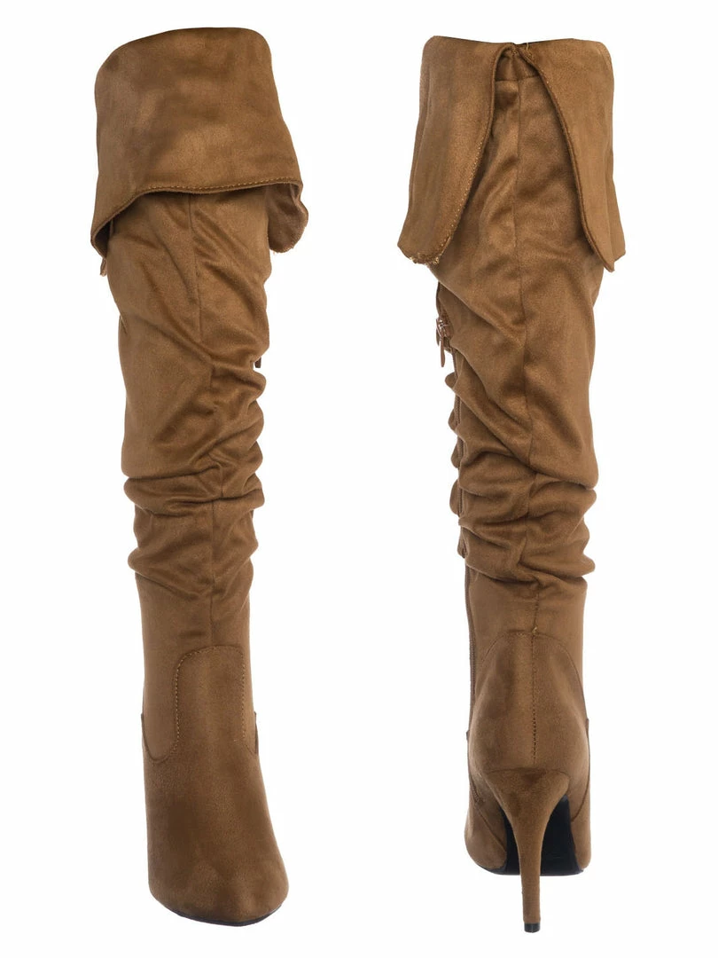 Fabulous Focus36 Knee High Foldable Wrinkle Dress Boots - Women Slouch High Heel Shoe