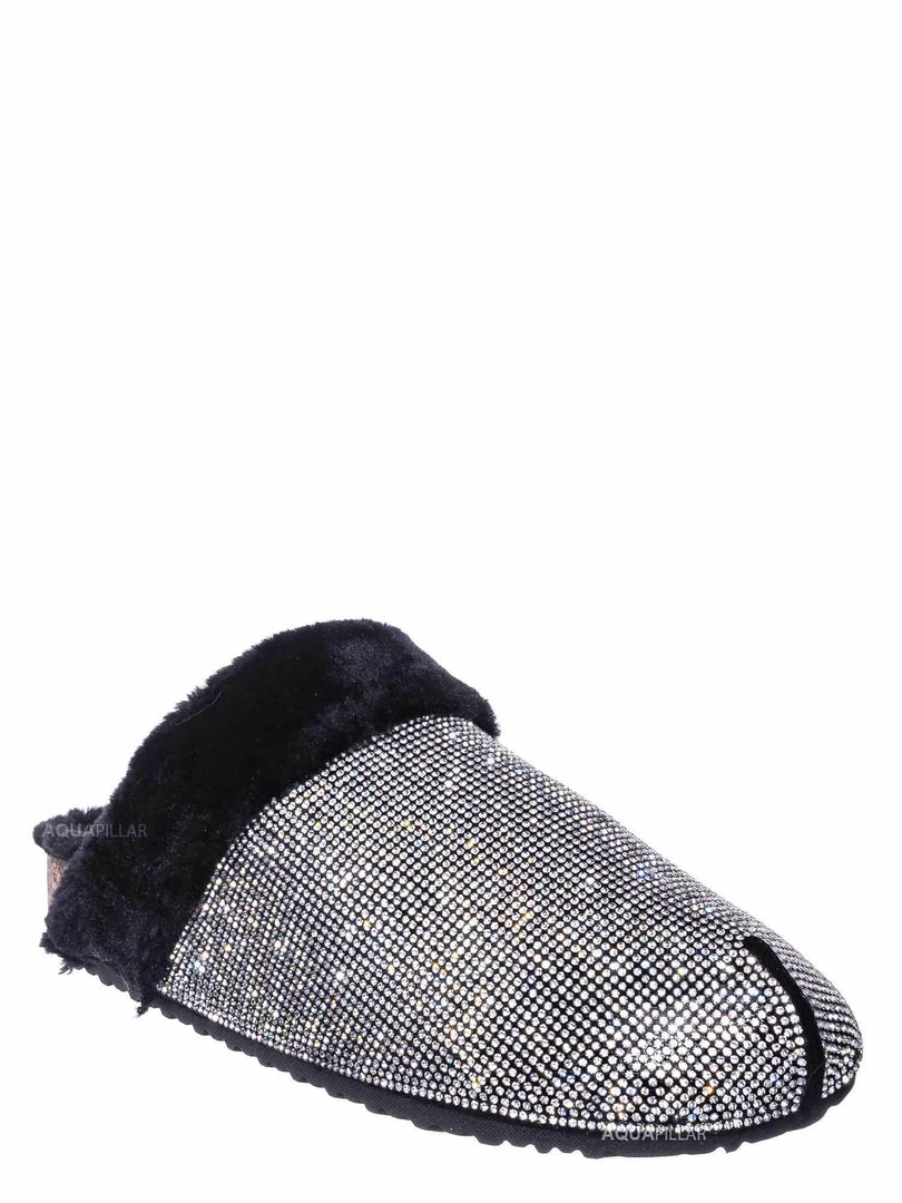 Forever Link New Benefit13 Rhinestone Crystal Moccasin Furry Footbed Slipper