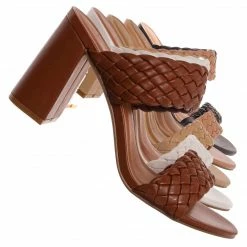 X2B Meg1 Block Heel Braided Mule, Women's Chunky Slide Sandal