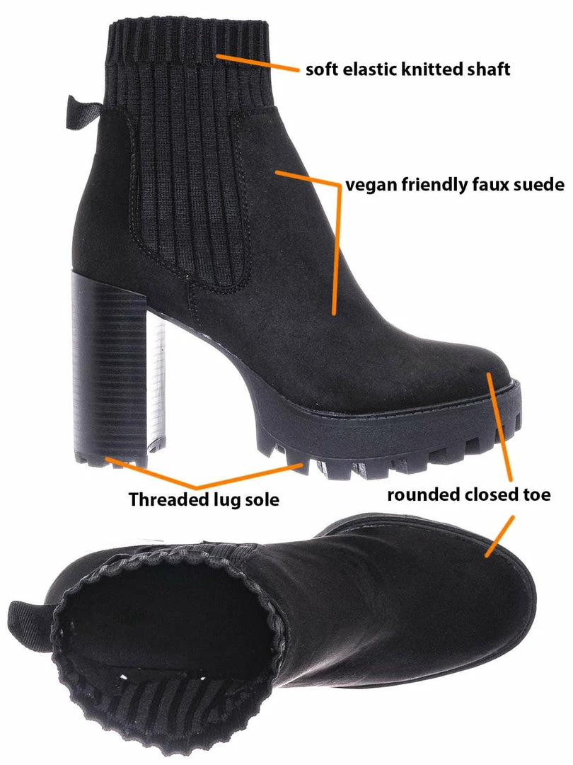 Bamboo Intense01 Chelsea Boots W Elastic Knit Sweater Sock - Threaded Lug Sole Bootie New