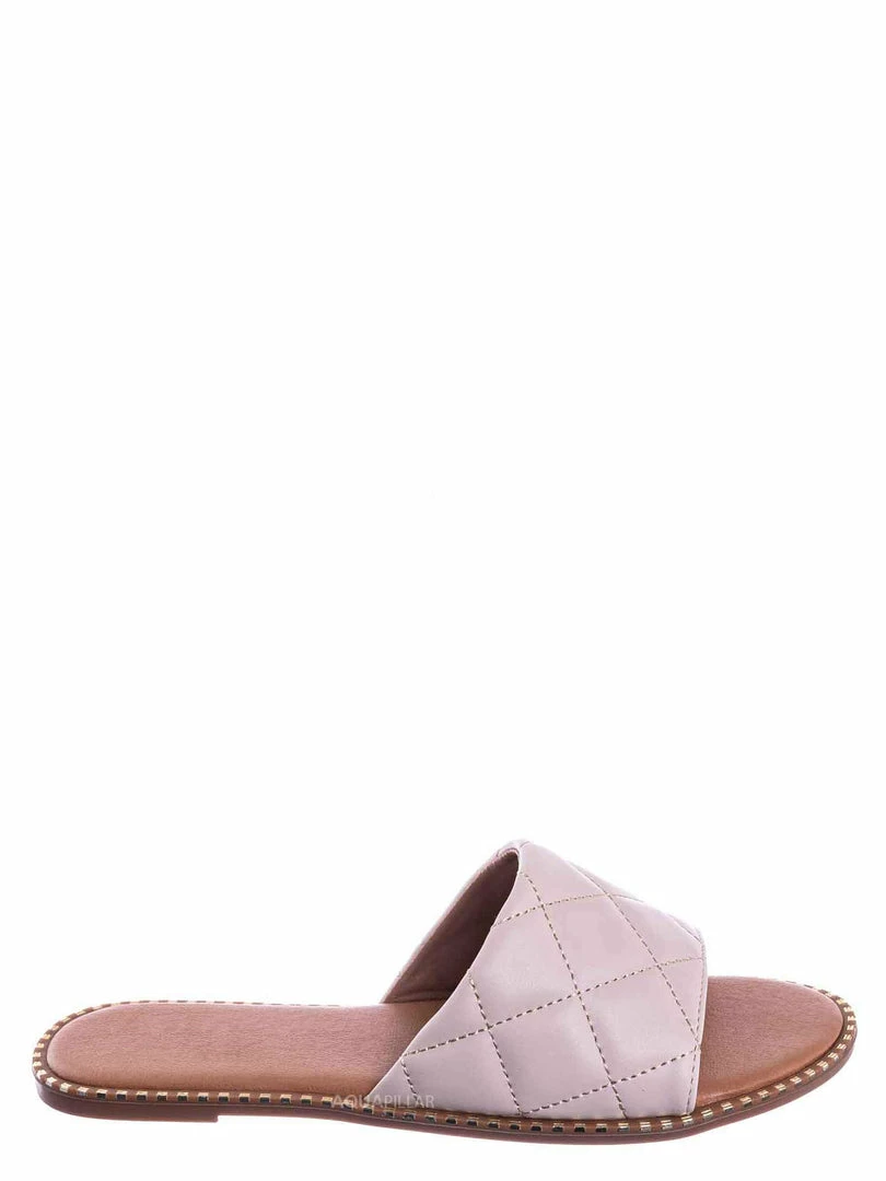 Top Moda New Mick1 Matelassé Quilted Sliders W Metal Stud Welt - Stitch Punk Rock Slipper