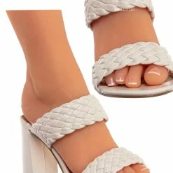 X2B Meg1 Block Heel Braided Mule, Women's Chunky Slide Sandal