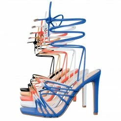Delicious Natania Strappy Leg Wrap High Heel Sandal, Women Lace Up Dress Shoes New