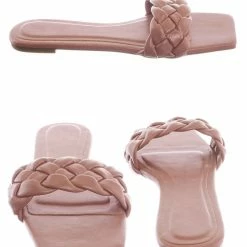Bamboo Block19 Woven Braided Band Slipper - Womens Open Squared Toe Slip On Flat Sandal