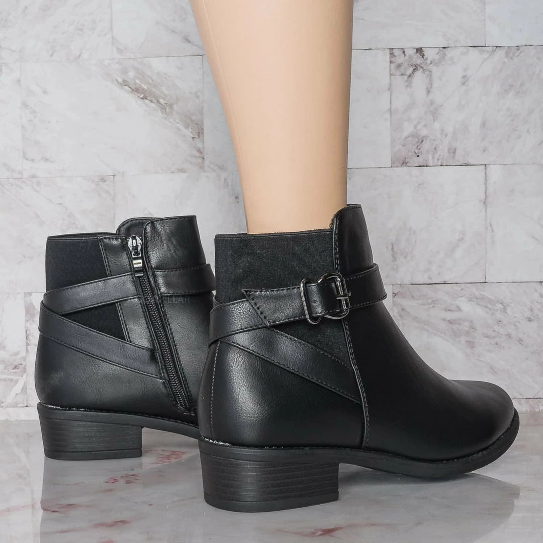 Top Moda Alana1 Elastic Chelsea Belted Ankle Bootie, Moto Block Heel Cowboy Biker Boot