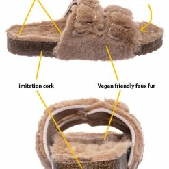 Bamboo New Defeat63 Faux Fur Molded Footbed Slipper - Furry Slide In Cork Slide Sandal