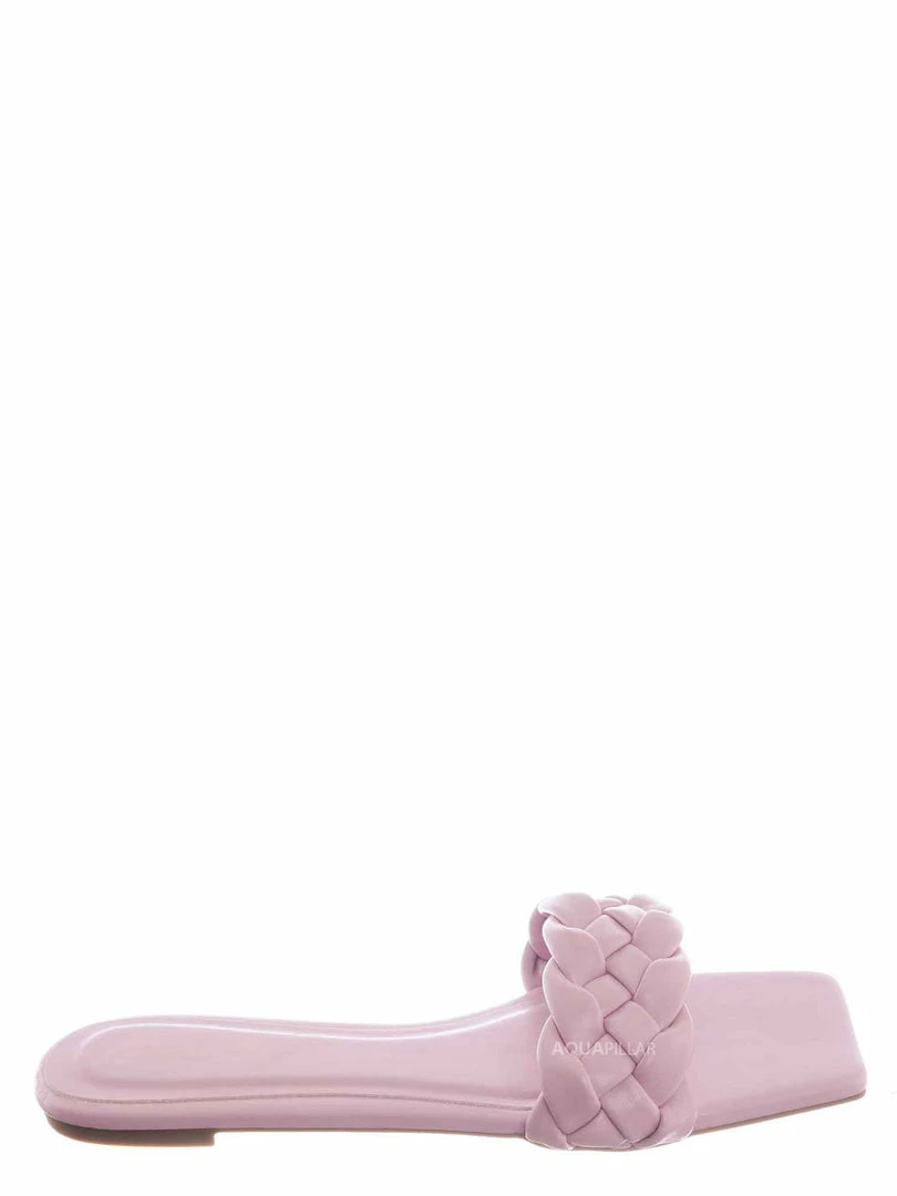 Bamboo Block19 Woven Braided Band Slipper - Womens Open Squared Toe Slip On Flat Sandal