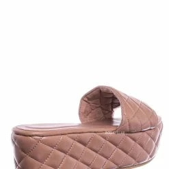 Bamboo New Purchase23 Quilted Flatform Slipper Mule - Platform Diamond Stitch Slide Sandals