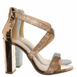 Delicious Polly Glitter Rhinestone Block Heel Sandal - Women Evening Dress Shoes