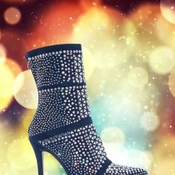 Forever Link Event98 Rhinestone Studded Stiletto Bootie- Womens Crystal Ankle Height Boot