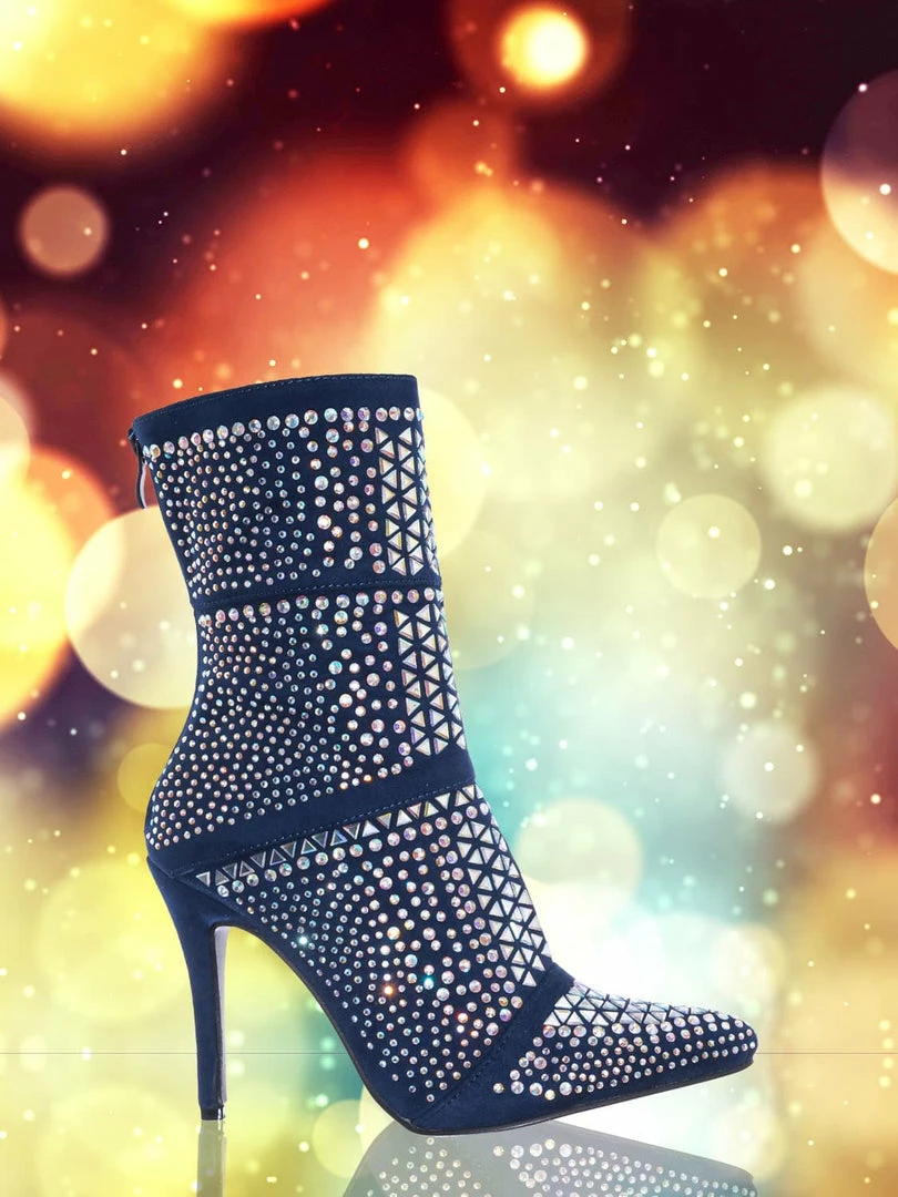 Forever Link Event98 Rhinestone Studded Stiletto Bootie- Womens Crystal Ankle Height Boot