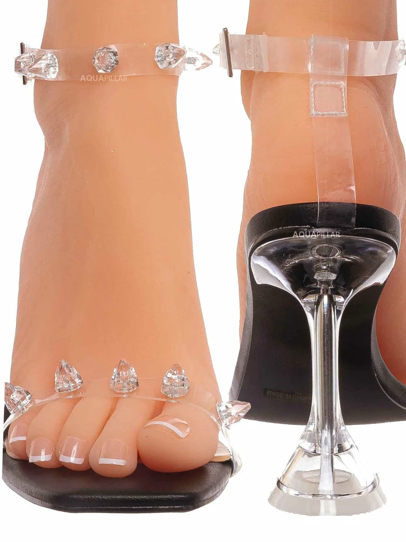 Anne Michelle Pleasure03 Clear Studded High Heel Women's Dress Sandal New