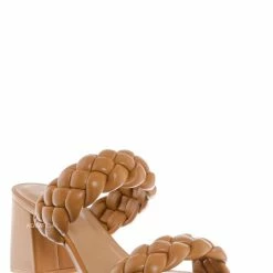 Soda Mostly Block Heel Braided Mule, Women Puffy Slide Sandal