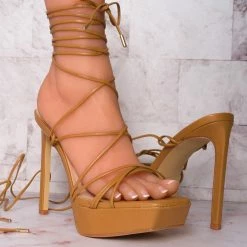 Anne Michelle New Thrilling03 Lace Up Leg Wrap Stiletto Sandal, Women Strappy Dress Shoes