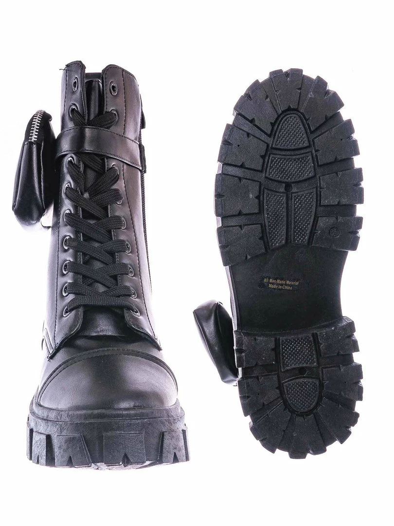 Bamboo New Staging09 Utilitarian Combat Biker Boots W Add On Purse Pocket Pouch