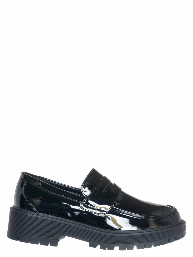 Forever Link New Chief60 Penny Loafers Platform Lug Sole - Vintage Creepers Chunky Work Flat Pumps Shoes Chunky Block Heel