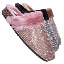 Forever Link New Benefit13 Rhinestone Crystal Moccasin Furry Footbed Slipper