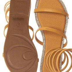 Glaze New Honey88 Gladiator Rhinestone Coil Leg Wrap Flat Sandal