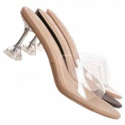 Bamboo New Water04 Clear High Heel Slip-On Mule, Womens Lucite Sandal
