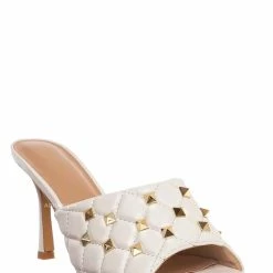 Forever Link Square07 Quilted High Heel Metal Stud Mule, Women Sandal New