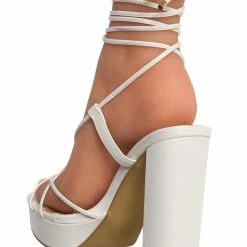 Top Moda Jane30 Lace Up Leg Wrap Sandal In Block Heel, Women Dress Shoes