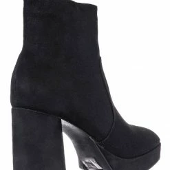 Bamboo Underlined01 Platform Block Heel Bootie - Women Croc & Suede Ankle Pump Boot New