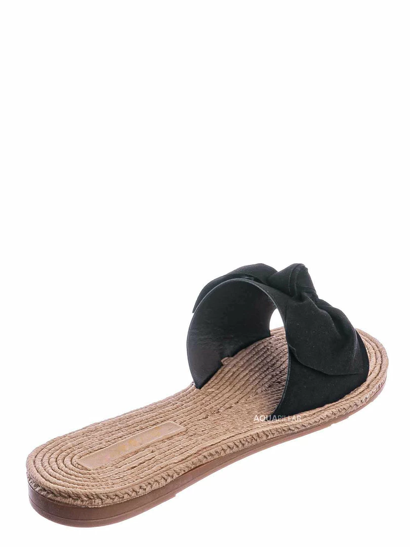 Bamboo Athena12 Espadrille Woven Knotted Bow Slides - Jute Rope Weaved Slip On Sandal