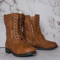 Forever Link Mountain81K Childrens Zip Up Combat Boots - Boy Girl Calf High Shoes