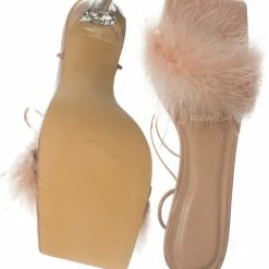 Wild Diva New Bonia04 Leg Wrap Fluffy Feather Sandal - Women Lace Up Heel S