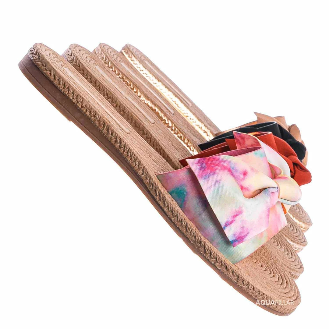 Bamboo Athena12 Espadrille Woven Knotted Bow Slides - Jute Rope Weaved Slip On Sandal