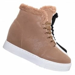 Bamboo Rise18 Hidden Wedge Faux Fur Sneaker - Shearling Lace Up Platform Ankle Bootie