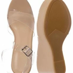 Bamboo Choice89 Clear Lucite Platform Wedge Sandal, Women's Transparent Shoes