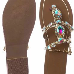 Bamboo Jewel44 Boho Rhinestone Crystal Thong Sandal - Women Bling Chain Link Gladiators