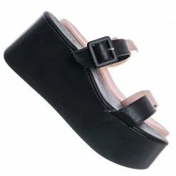 Bamboo Cactus04 Retro Flatform Sandal - Women Thick Platform Double Strap Slides