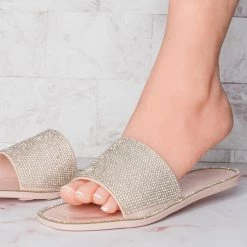 Wild Diva Jacelyn01 Rhinestone Crystal Jelly Slides - Womens Bling Embroidered Sandals