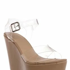 Bamboo Choice89 Clear Lucite Platform Wedge Sandal, Women's Transparent Shoes