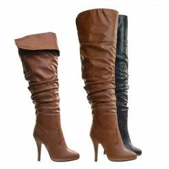 Forever Link Focus33 High Heel Wrinkled Slouchy Dress Boots - Stretch Foldable Over Knee New