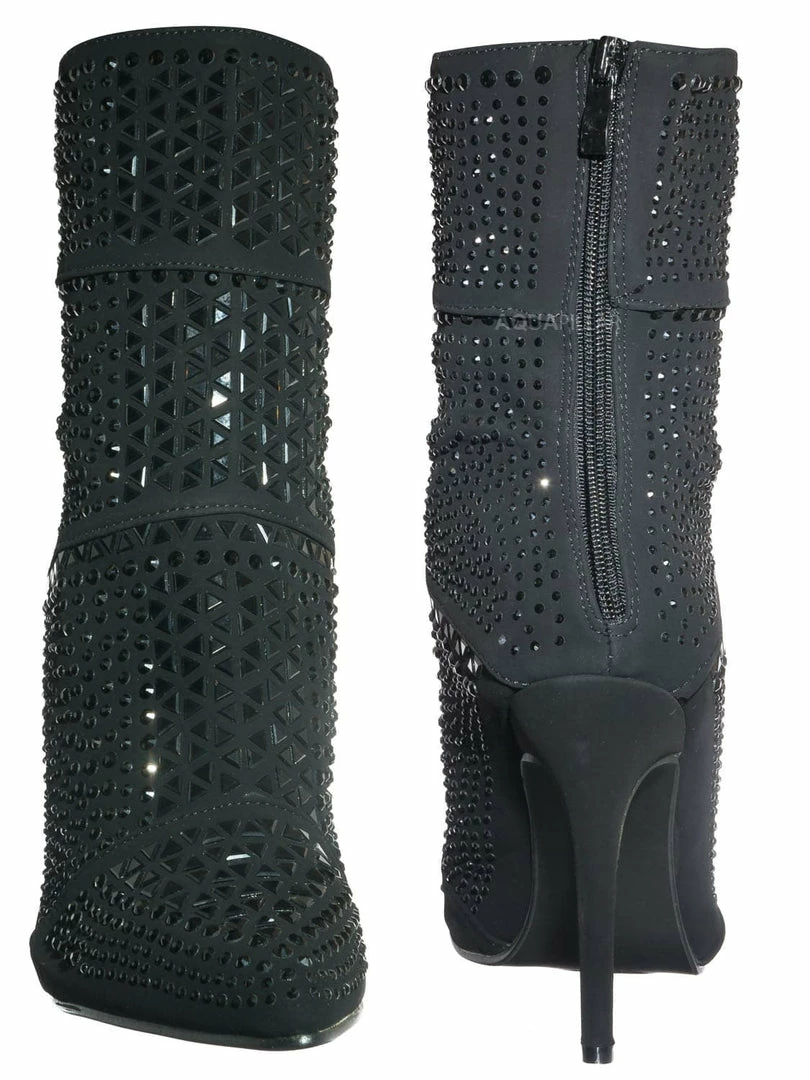 Forever Link Event98 Rhinestone Studded Stiletto Bootie- Womens Crystal Ankle Height Boot