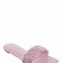 Bamboo Block19 Woven Braided Band Slipper - Womens Open Squared Toe Slip On Flat Sandal