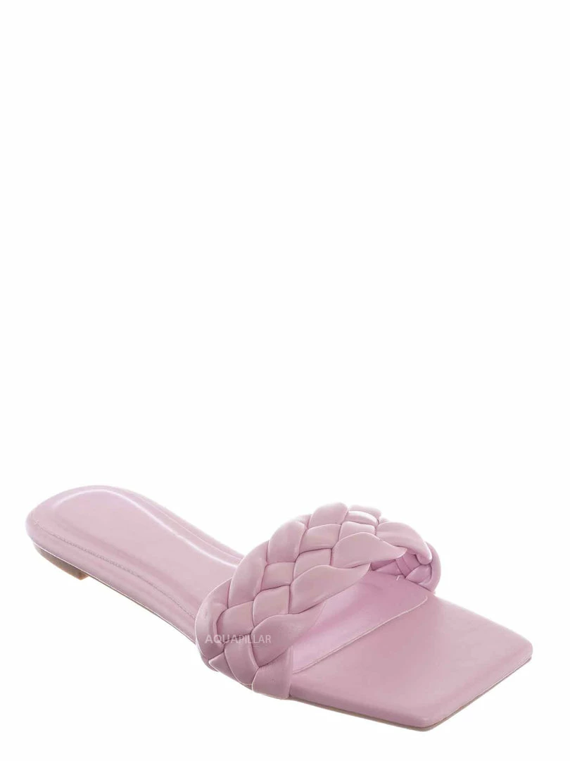 Bamboo Block19 Woven Braided Band Slipper - Womens Open Squared Toe Slip On Flat Sandal