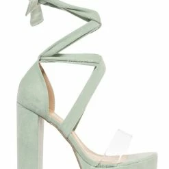 Wild Diva Mia32 Lace Up Block Heel Sandal, Women Leg Wrap Lucite Shoes