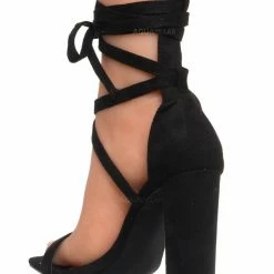 Liliana Novax11 Ribbon Leg Wrap Block Heel Sandal, Women Dress Shoes New