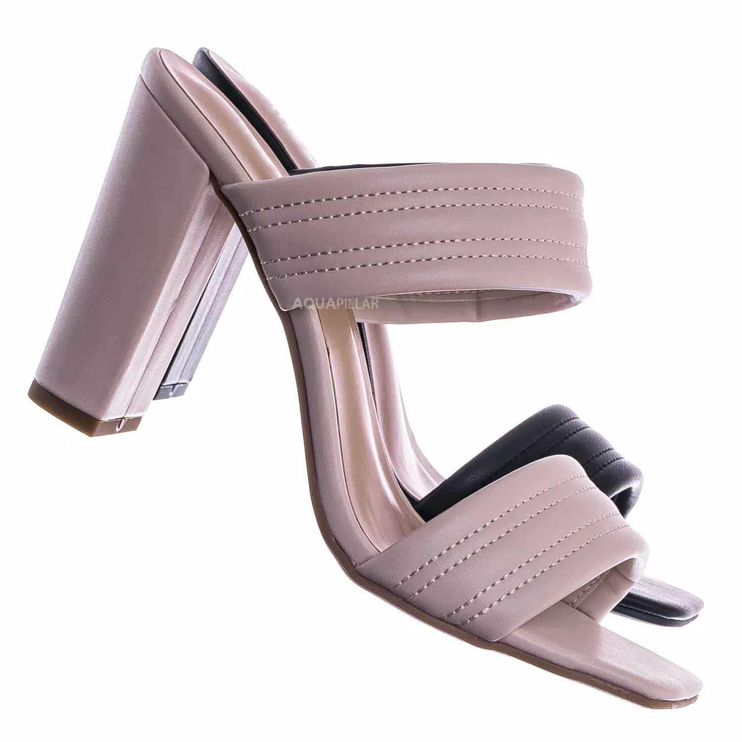 Top Moda Pita66 Puffy Quilted Chunky Heel Slipper - Womens Slip On Open Square Toe Mule New