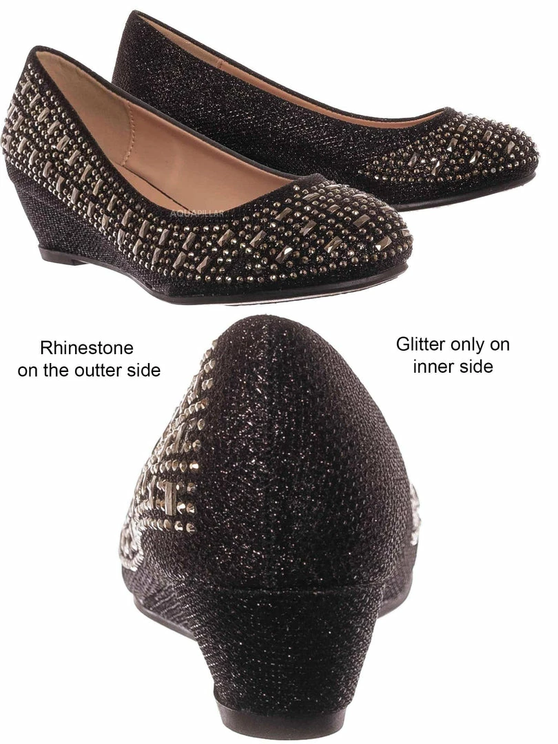 Forever Link Fisher3K Girls Kids Rhinestone Embellished Low Wedge Pump New