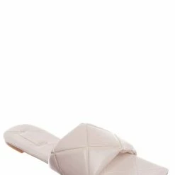 Bamboo New Block22 Quilted Flat Slipper Sandal - Womens Open Square Toe Slides