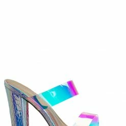 X2B Kimberly5 Iridescent Clear Vinyl Sandal - Chunky High Heel Strappy Lucite Slides New